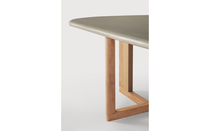 TRESTLE OUTDOOR DINING TABLE - VARNISHED CONCRETE TOP - RECLAIMED TEAK BASE - LIGHT GREY - OBLONG  