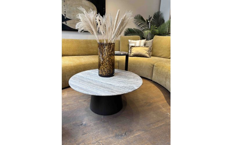 TOKYO COFFEE TABLE | HOUTEN ONDERSTEL | GRIJS TRAVERTINE BLAD 