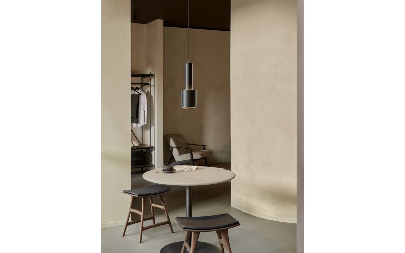 BLEND DINING TABLE - VARNISHED MICROCEMENT TOP - OFF WHITE - DARK BRONZE BASE - ROUND 90 X 90 X 76 2