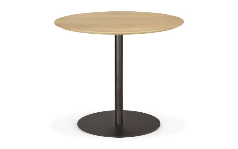 BLEND DINING TABLE - VARNISHED OAK TOP - DARK BRONZE BASE - ROUND 90 X 90 X 76 51948