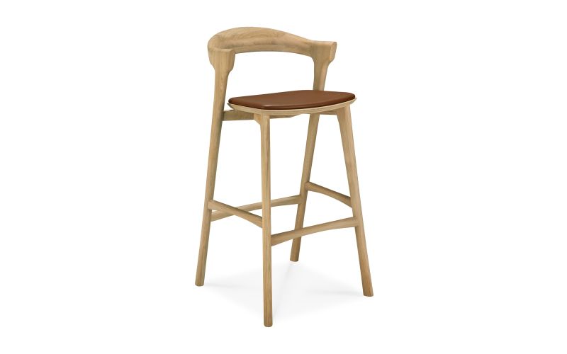 BOK BAR STOOL - VARNISHED OAK - COGNAC LEATHER 50 X 53 X 103 51563