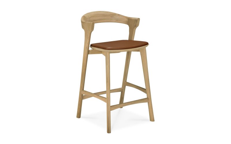 BOK COUNTER STOOL - VARNISHED OAK - COGNAC LEATHER 50 X 50 X 93 51564