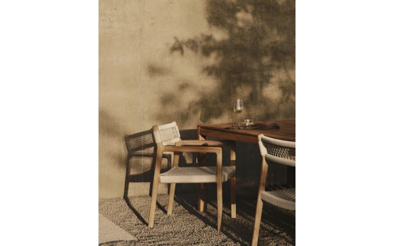 ETHNICRAFT JACK WOVEN OUTDOOR DINING CHAIR TEAK BEIGE CORD WITH ARMS 10224