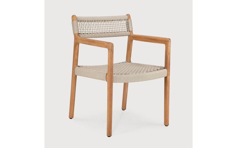 ETHNICRAFT JACK WOVEN OUTDOOR DINING CHAIR TEAK BEIGE CORD WITH ARMS 10224