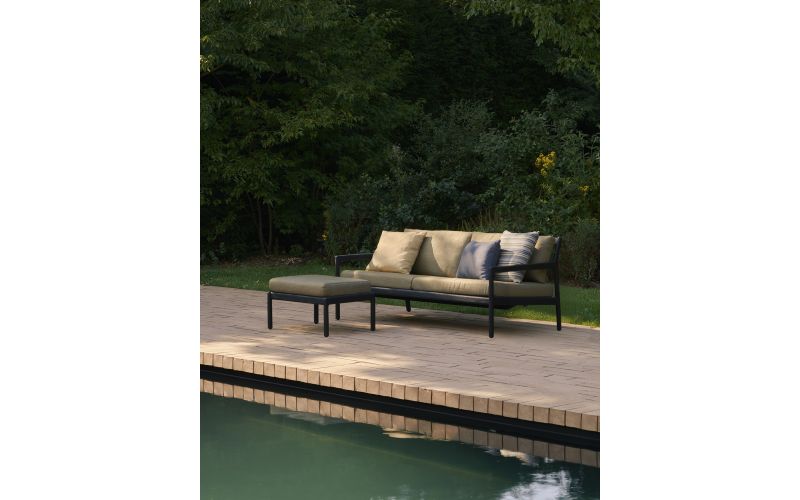 ETHNICRAFT JACK OUTDOOR VOETENBANK TEAK BLACK GREEN FABRIC 71 x 54 x 41 10445 