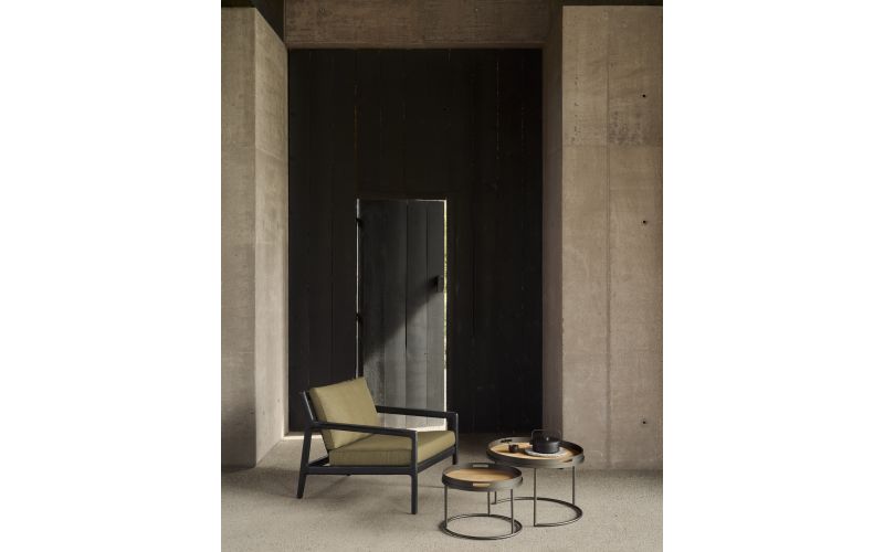 ETHNICRAFT JACK OUTDOOR LOUNGE STOEL VARNISHED TEAK BLACK GREEN FABRIC 76 x 90 x 74 10433