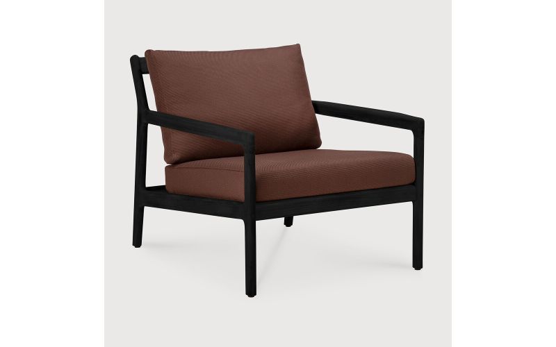 ETHNICRAFT JACK OUTDOOR LOUNGE STOEL TEAK BLACK BURGUNDY FABRIC 76 x 90 x 74 10432