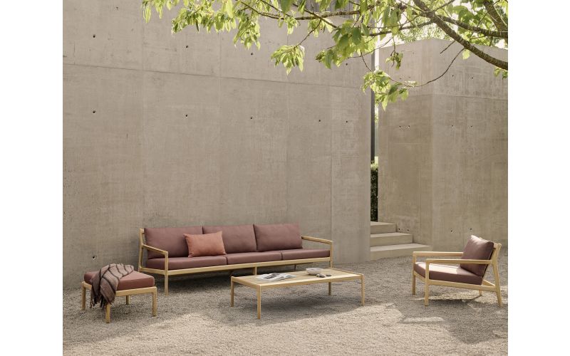 ETHNICRAFT JACK OUTDOOR LOUNGE STOEL TEAK BURGUNDY FABRIC 76X90X73 10430