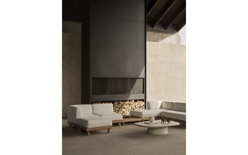 ETHNICRAFT MONOCLE OUTDOOR MODULAR SOFA - 1 SEATER  TEAK - WHITE FABRIC - 83 x 83 x 72 10411