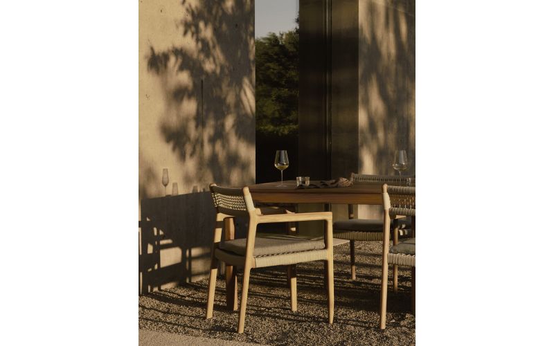 ETHNICRAFT JACK WOVEN OUTDOOR DINING CHAIR BEIGE CORD - SILK FABRIC WITH ARMS 56 x 60 x 81 10340