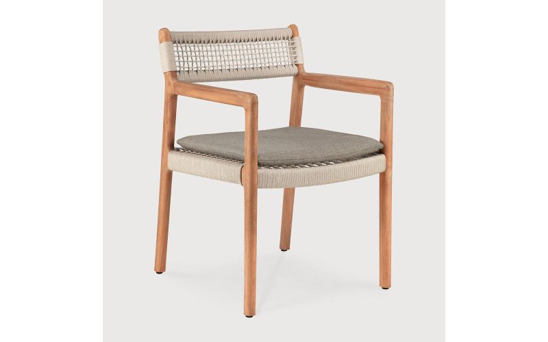 ETHNICRAFT JACK WOVEN OUTDOOR DINING CHAIR BEIGE CORD - SILK FABRIC WITH ARMS 56 x 60 x 81 10340