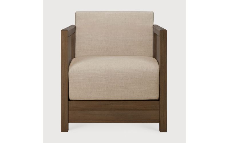 ROAN LOUNGE CHAIR - VARNISHED TEAK WILD BROWN - FLAX FABRIC 10831