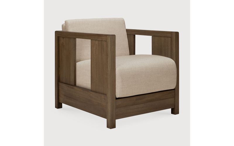ROAN LOUNGE CHAIR - VARNISHED TEAK WILD BROWN - FLAX FABRIC 10831