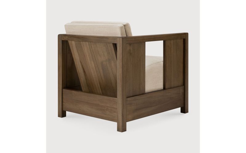 ROAN LOUNGE CHAIR - VARNISHED TEAK WILD BROWN - FLAX FABRIC 10831