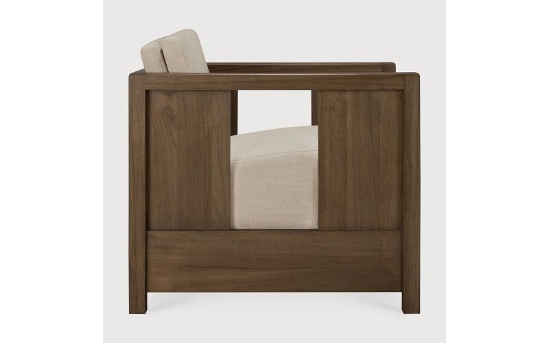 ROAN LOUNGE CHAIR - VARNISHED TEAK WILD BROWN - FLAX FABRIC 10831
