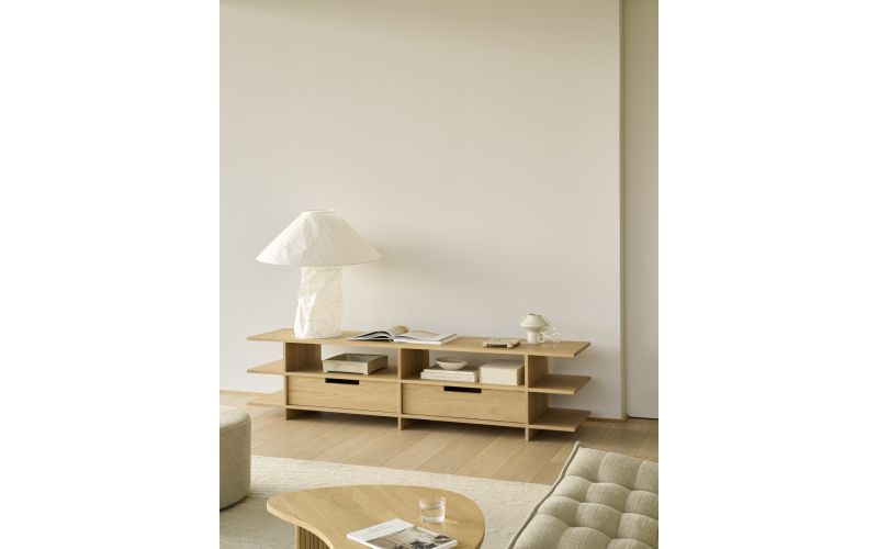 KABUKI TV CUPBOARD - VARNISHED OAK 2 DRAWERS 200 x 45 x 48 CM 51792