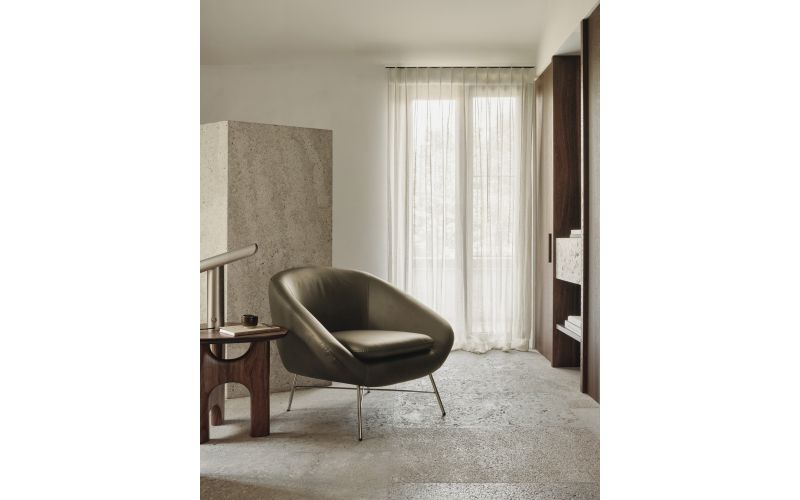 ETHNICRAFT BARROW LOUNGE CHAIR - GREEN LEATHER 20158 STEEL LEGS