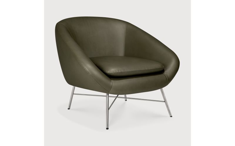 ETHNICRAFT BARROW LOUNGE CHAIR - GREEN LEATHER 20158 STEEL LEGS