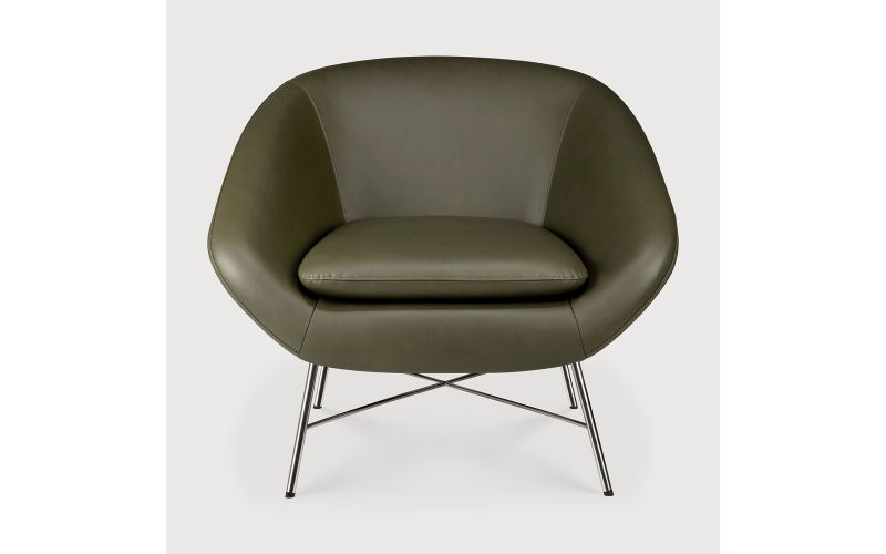 ETHNICRAFT BARROW LOUNGE CHAIR - GREEN LEATHER 20158 STEEL LEGS