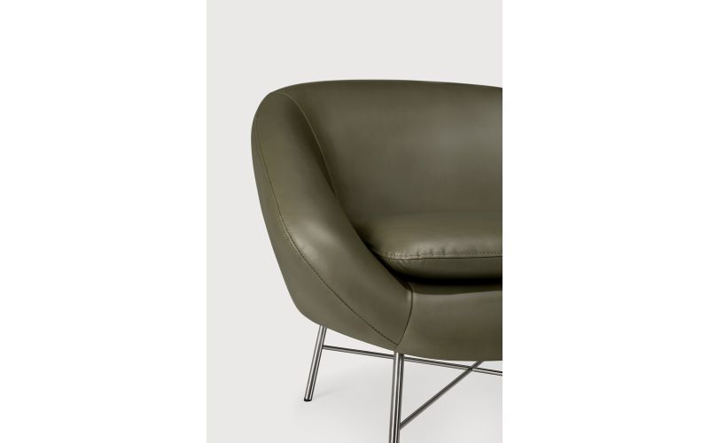 ETHNICRAFT BARROW LOUNGE CHAIR - GREEN LEATHER 20158 STEEL LEGS