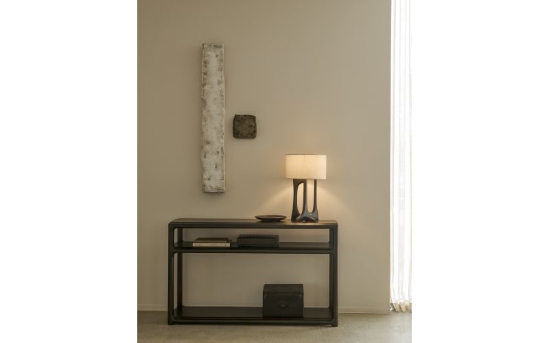 FLOW TABLE LAMP ETHNICRAFT 26970 VARNISHED MAHOGANY - ROSE BROWN - BEIGE FABRIC - 32 x 32 x 53 CM