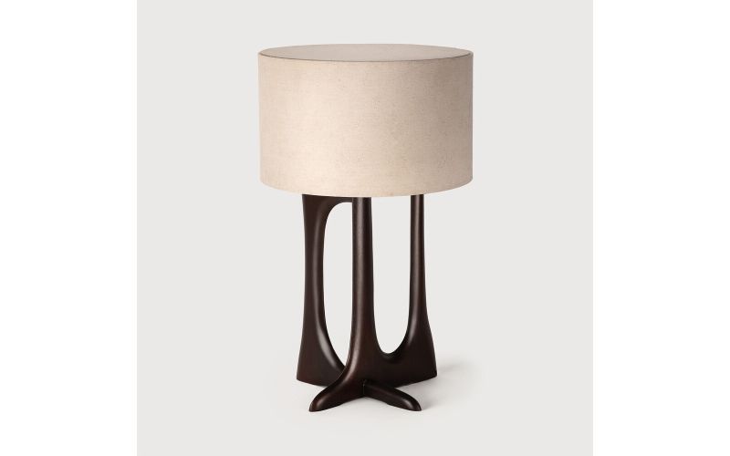 FLOW TABLE LAMP ETHNICRAFT 26970 VARNISHED MAHOGANY - ROSE BROWN - BEIGE FABRIC - 32 x 32 x 53 CM