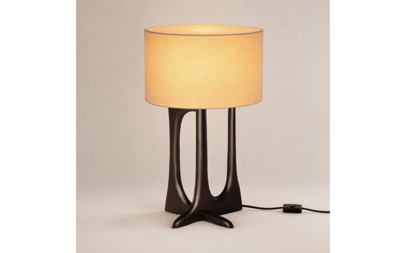 FLOW TABLE LAMP ETHNICRAFT 26970 VARNISHED MAHOGANY - ROSE BROWN - BEIGE FABRIC - 32 x 32 x 53 CM