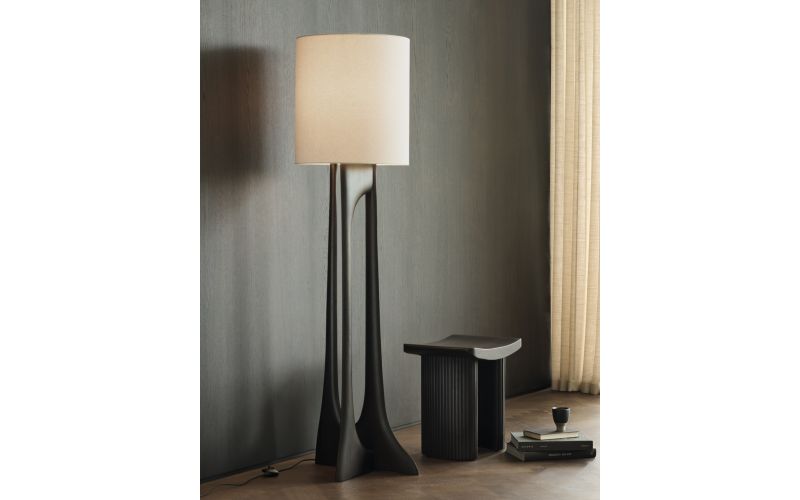 FLOW FLOORLAMP ETHNICRAFT 26971 VARNISHED MAHOGANY - ROSE BROWN BEIGE FABRIC 50 x 48 x 176 CM
