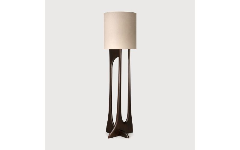 FLOW FLOORLAMP ETHNICRAFT 26971 VARNISHED MAHOGANY - ROSE BROWN BEIGE FABRIC 50 x 48 x 176 CM
