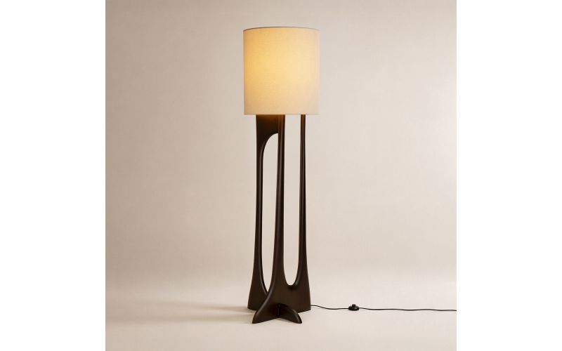 FLOW FLOORLAMP ETHNICRAFT 26971 VARNISHED MAHOGANY - ROSE BROWN BEIGE FABRIC 50 x 48 x 176 CM